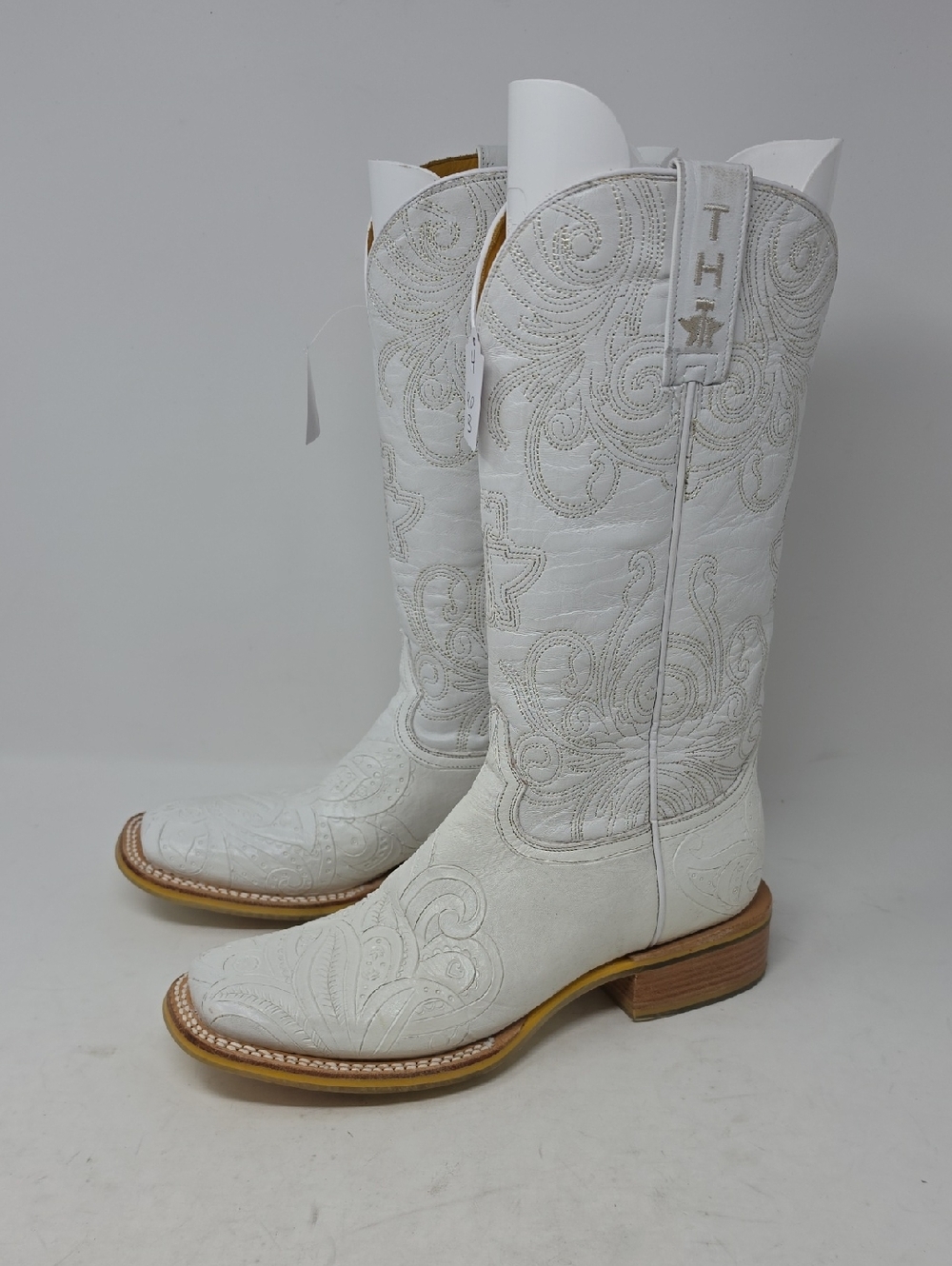 Tin Haul Women's White Wedding Western Boots - Broad Square Toe Size 9